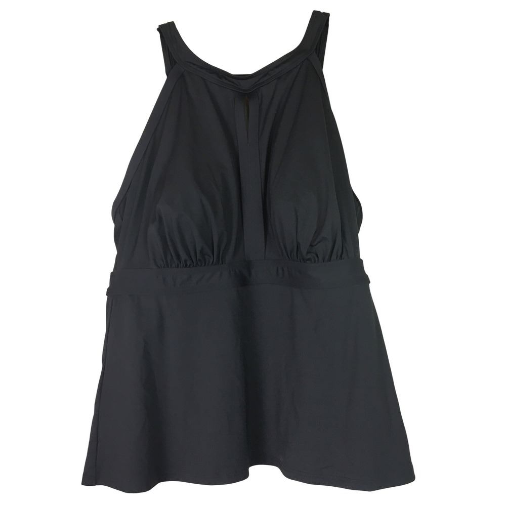 Lands' End Keyhole High Neck Tankini Top Womens 20W DDD Black Excellent Modest